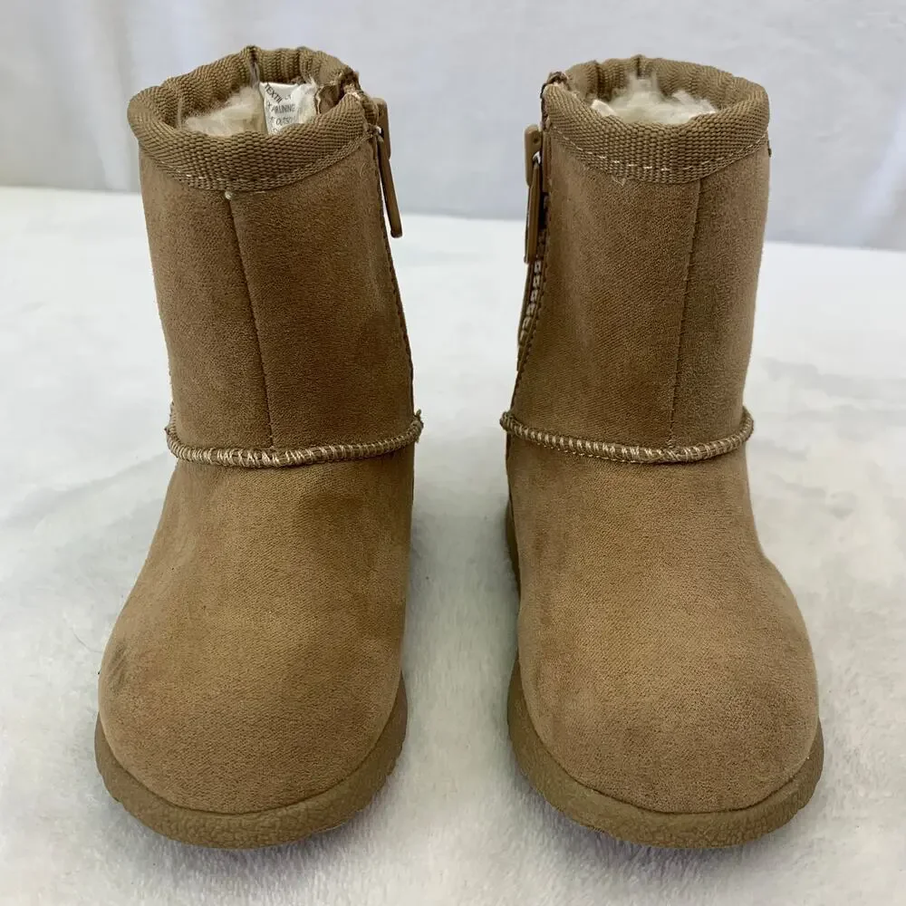 Camel Toddler Girls Sz 3 Faux Fur Lined Boots Brown Mid Calf Zip Up Target Boot